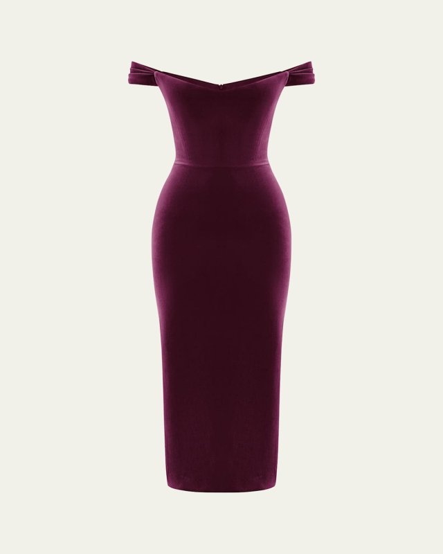 Off Shoulder Velvet Corset Midi Dress